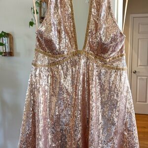 Free People Rose Gold Sequins
Sparkly Velvet Trim Film Noir Mini
Dress Size 6